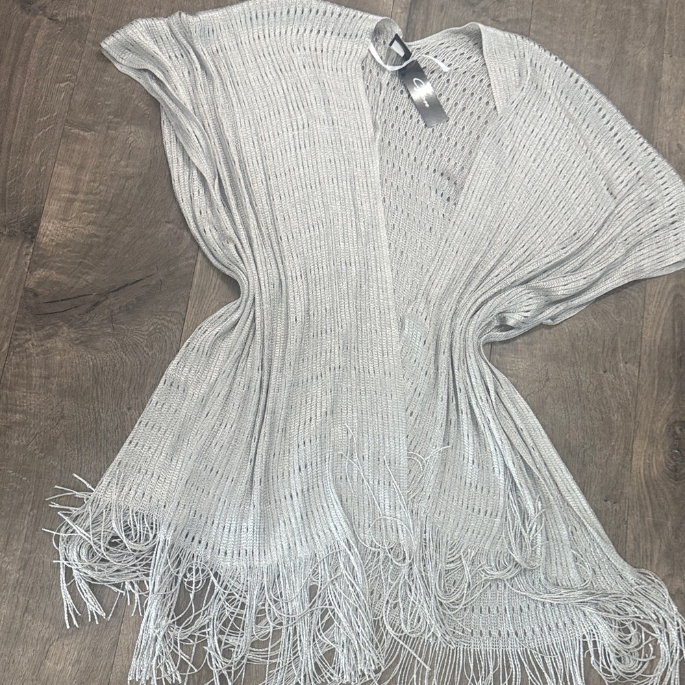 Silver Fringe Knit Shawl